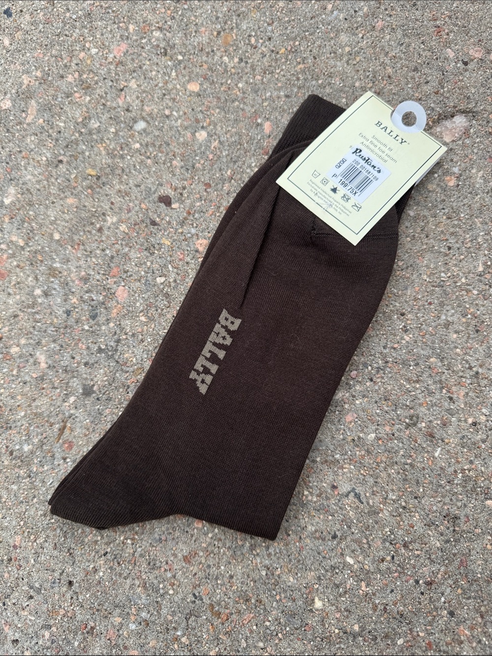 NWT BALLY Men's Dark Brown Logo Dress Antimicrobial Mercerized Cotton Socks